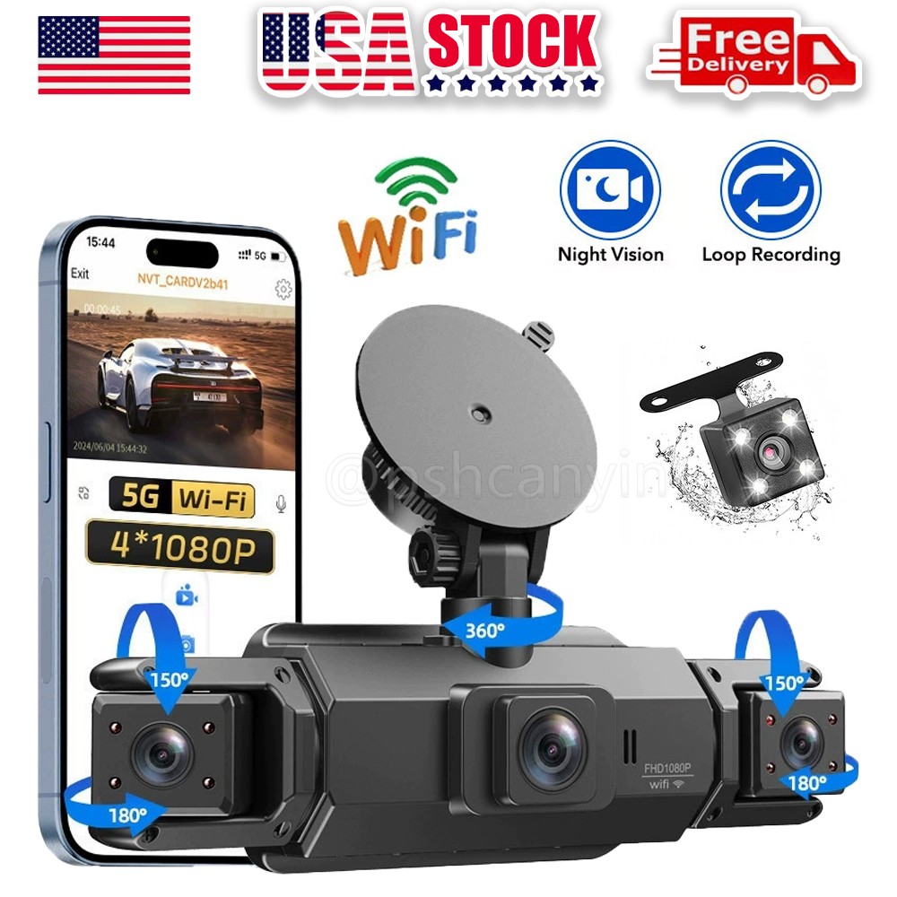 360 Degree View 4 Channel Dash Cam Front and Rear Inside Left Right, Dash Camera