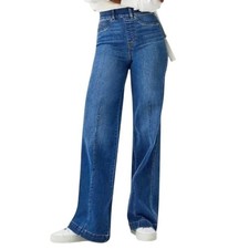 Spanx Seamed Front Wide Leg Jeans Medium Wash Pull On High Rise Size Large NEW