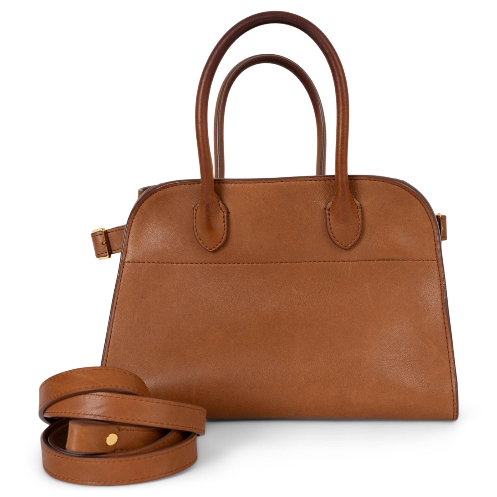 73975 auth THE ROW Cuir brown Polished Saddle leather SOFT MARGAUX 10 Bag