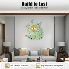 LED Luxury Peacock Modern Metal Wall Clock 26...