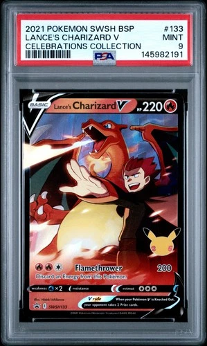 2021 POKEMON SWSH PROMO CELEBRATIONS COLLECTION LANCE'S CHARIZARD V PSA 9