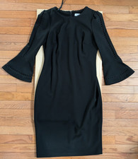 sz 8 (17"x40") Calvin Klein black sheath dress w/ flare sleeves & embroidery