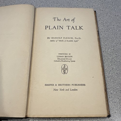 Rudolf Flesch THE ART OF PLAIN TALK 1946 Hard Cover Dust Jacket 1st Edition - Picture 2 of 6
