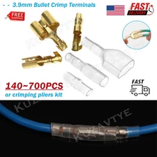 140/700PCS Brass Double Bullet Wire Connectors 3.9mm Male Female Crimp Terminals