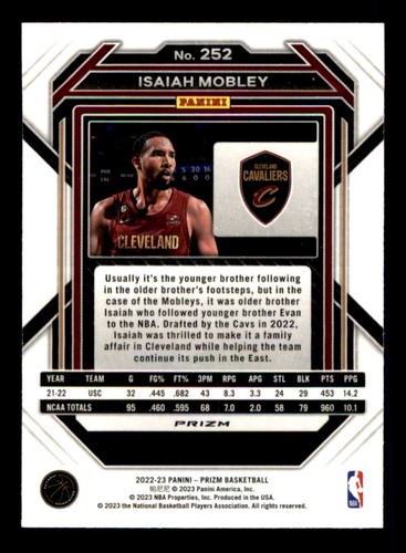 2022-23 Panini Prizm #252 Isaiah Mobley Prizms Pink Ice - Picture 2 of 2