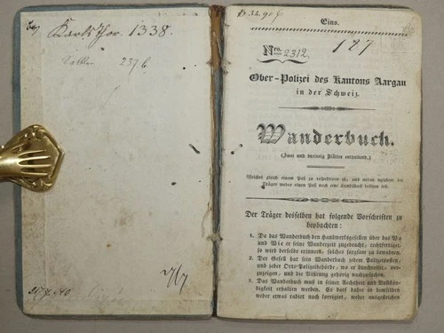 Libro escursionistico passaporto sellaio Svizzera Aarau passport - manoscritto polizia 1839 - Foto 3 di 12