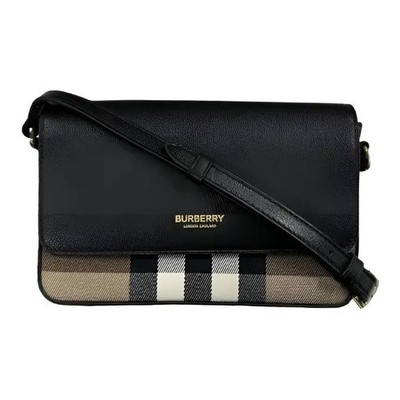 Burberry Calfskin and Canvas Panelled Single Shoulder Bag Women's 7.9x1.6x5.1 in