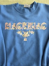 Vintage 90s Blue Mackinac Island Michigan Sweatshirt Adult Small Cottagecore