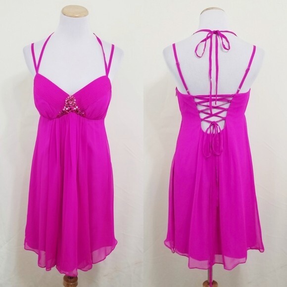 Oleg Cassini hot pink silk chiffon dress babydoll