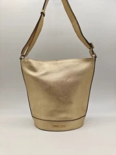MICHAEL KORS Townsend leather medium bucket messenger shoulder bag- GOLD