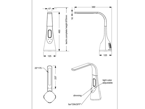 LED Schreibtischlampe Touch Dimmer Bürolampe Tageslicht mit USB & Ventilator - Bild 7 von 10