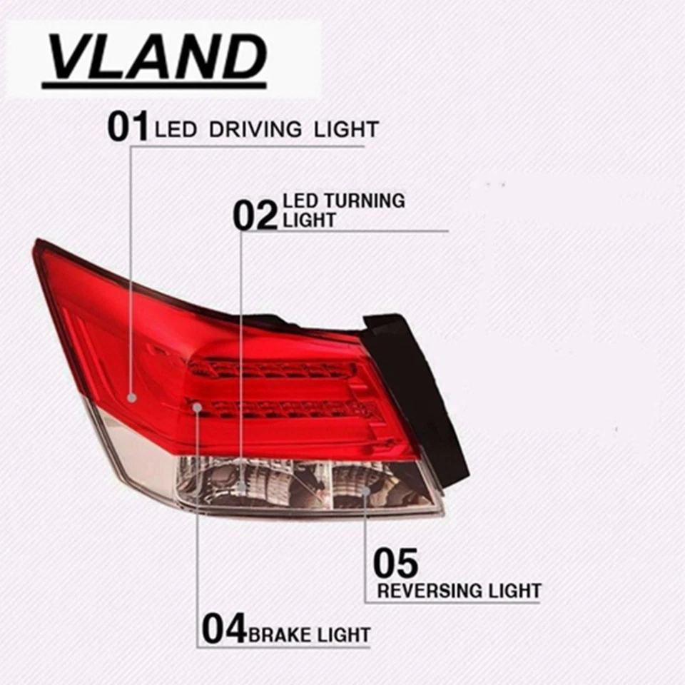 Set of 2 Rear Led Brake Tail Lights for 2008-2012 Honda Accord 4 Door Sedan New - Image 3 of 4