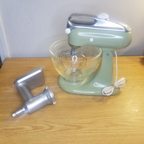 KitchenAid 4C Vtg Mixer Avocado Green Glass Bowl Beater Meat Grinder Attachments