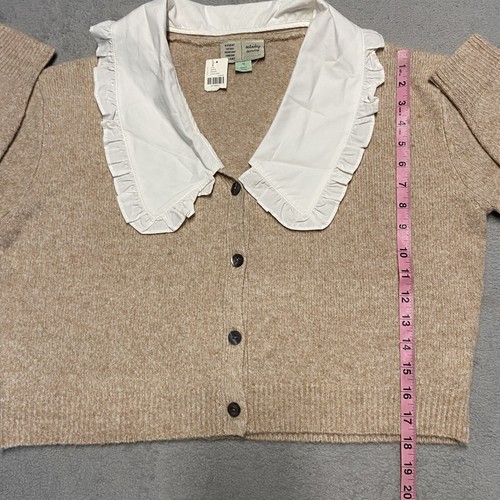Anthropologie Cardigan Sweater XS Tan Brown Knit Soft Peter Pan Collar NEW - Picture 6 of 9