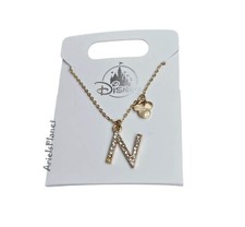 2025 Disney Parks Mickey Mouse Ear Rhinestone Letter N, Gold Tone Necklace