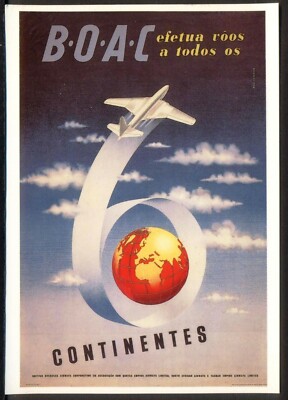 Moderne Postkarte: Retro-Werbung - auf alle Kontinente von BOAC. Drumahoe DG108
