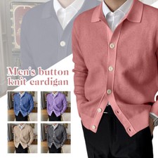 Mens Slim Fit Knitted Cardigan Long Sleeve Sweater Solid Color Warm Button Coat