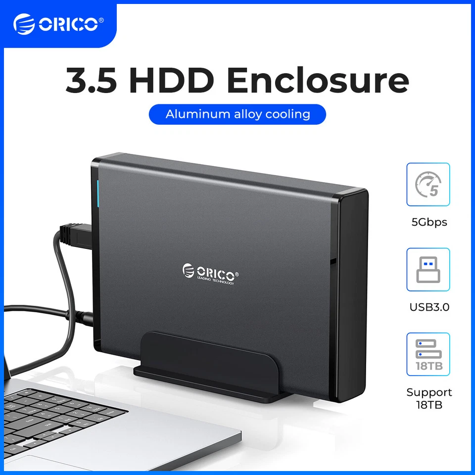 ORICO USB3.0/Type-C Hard Drive Enclosure Case Box Aluminum for 3.5" Sata SSD HDD