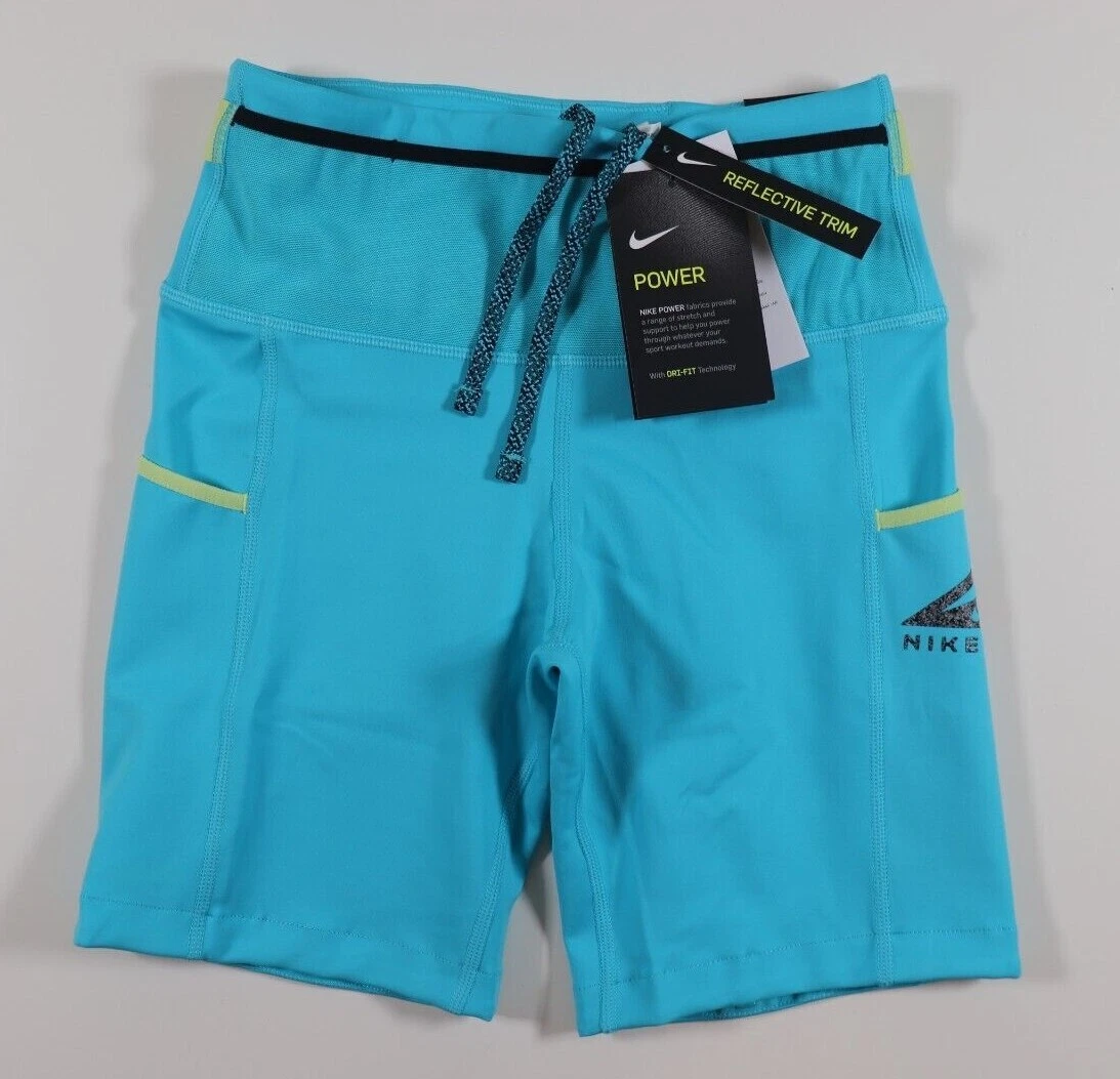 NIKE POWER EPIC LUXE TRAIL RUNNING DRI FIT TIGHT SHORTS BLUE CZ9590-447 WOMEN XS