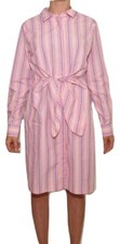 Calvin Klein Tie Front Shirt Dress Long Sleeves CD9G27HW Multi Stripe 10 Nwt 