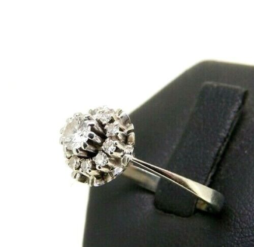 ANELLO VINTAGE ANNI '50 IN ORO MASSICCIO 18K MARGHERITA DIAMANTI NATURALI 0,3 CT - Foto 4 di 6