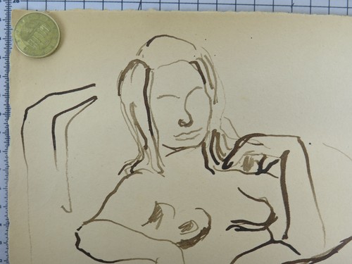 Dessin Stylo Sur papier Signé Giletti Portrait Féminin Croquis Esquisse X19.2 - Photo 4 sur 9