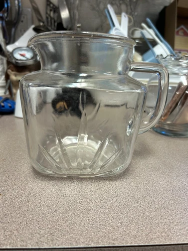 1950s 1qt. Federal Glass Starburst Square Glass Pitcher, Star Bottom, Vintage