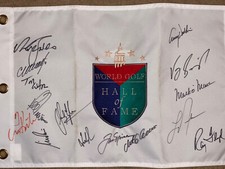 Tom Watson Jack NickLaus  World Golf Hall of Fame Flag signed By 15 PSA Coa Rare