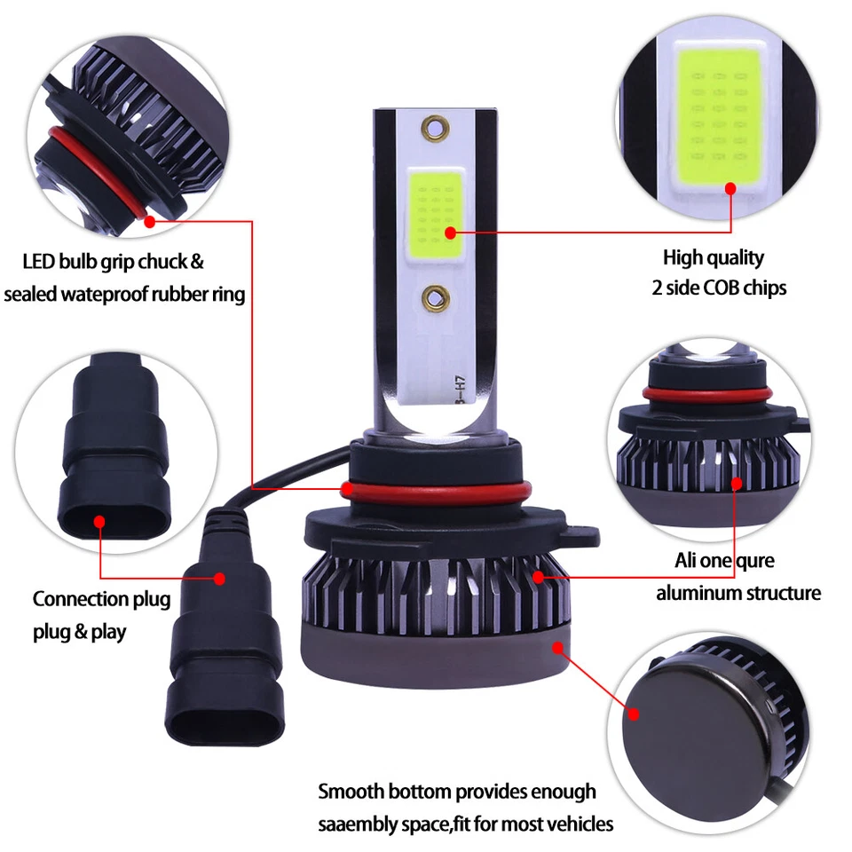 9005 9006 H11 Combo COB LED Headlight Fog Lamp Bulb ICE BLUE 8000K High Low Beam - Image 3 of 4