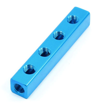 Blue 1/4''PT 4 Way 7 PortsThread Aluminum Manifold Block Splitter Kd