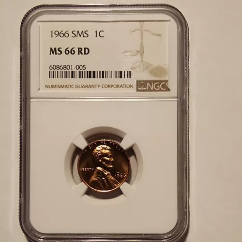 :1966 SMS 1C LINCOLN CENT NGC MS-66-RD BRIGHT-SHINE-RED LOW-POP HIGHEST-GRADES 