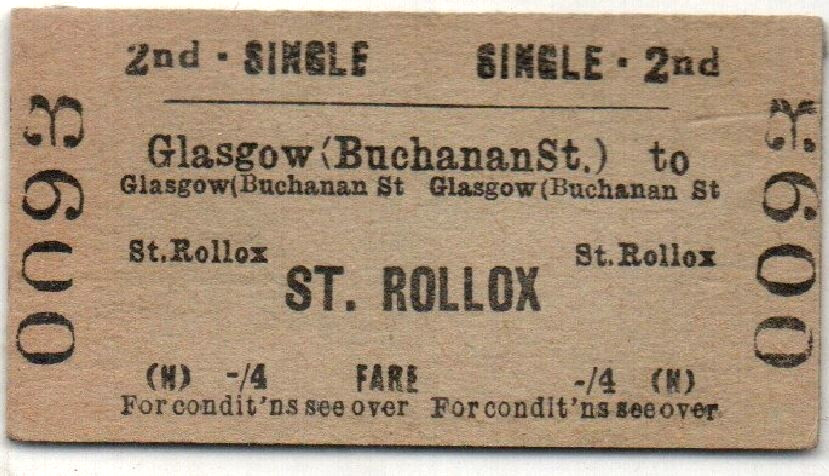 BTC(H) Railway Ticket Glasgow (Buchanan St.) to St. Rollox