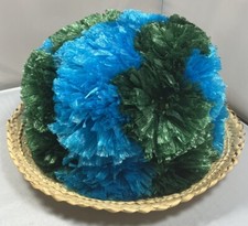 Vintage 60  s Blue Green Straw Wicker Floral Flower Pool Cruise Bucket Hat MCM