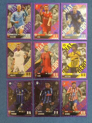 Match Attax Extra 24/25 Alle Hat-trick Hero Purple Sapphire Set Komplett UCL