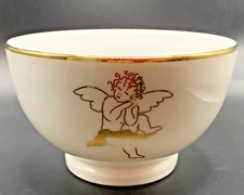 Rosanna Imports WHITE & GOLD Trim & Cherub Angel Footed Candy or Finger Bowl