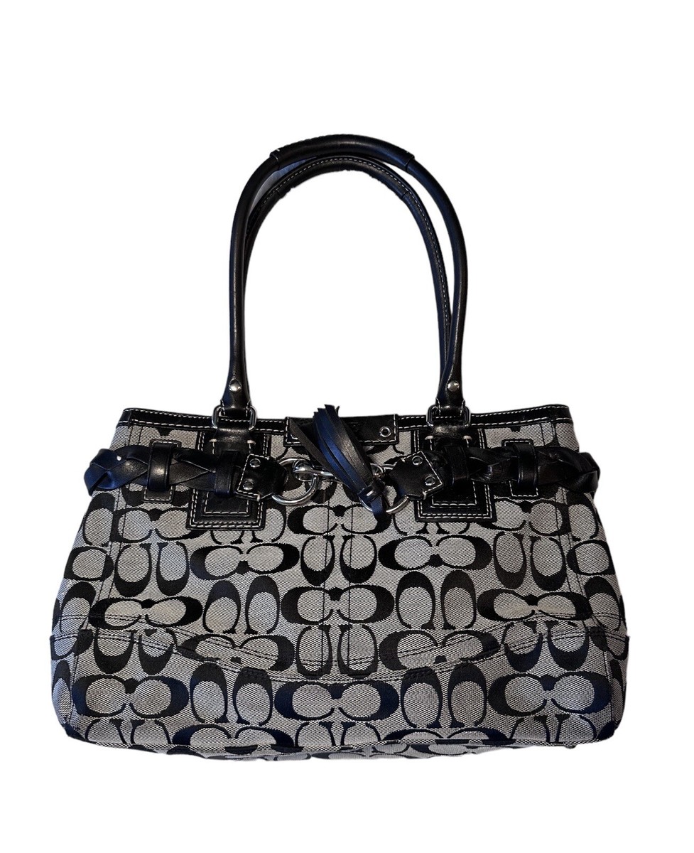 Coach Hampton Signature Canvas Shoulder Bag with Black Leather No