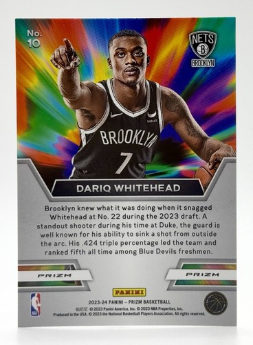 2023-24 Panini Prizm Instant Impact Silver Prizm #10 Dariq Whitehead RC Nets - Picture 2 of 2