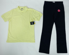 Boys 2 Piece Yellow Short Sleeve Polo Navy Pants School Uniform Set Sz 14 NEW
