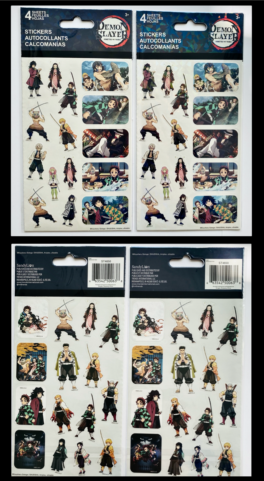 Demon Slayer Tanjiro Nezuko Rengoku Zenitsu Inosuke Stickers 4 Sheets SANDYLION