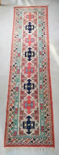 Hand woven Turkish Eastern Kayam pure wool carpet runner. 80x318cm