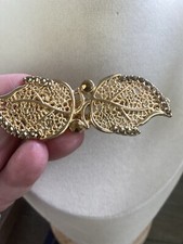 Rhinestone and Golden Leaves Vintage Hair Clip D9