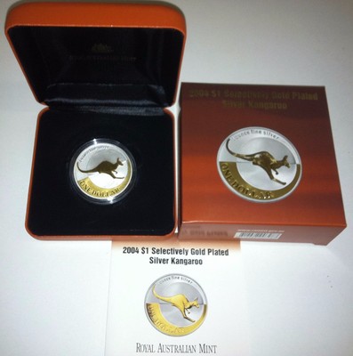 2005 KANGAROO GOLD PLATED Silver Proof 1oz Coin