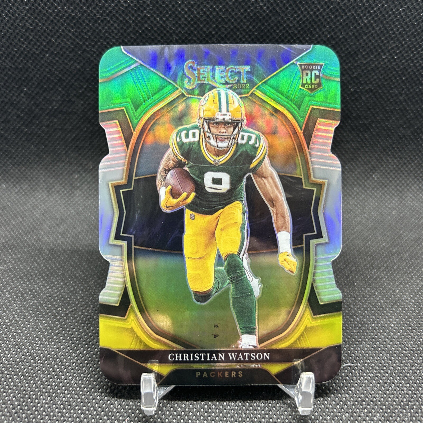 2022 Select Christian Watson Concourse Green Yellow Prizm Die Cut Rookie RC #53