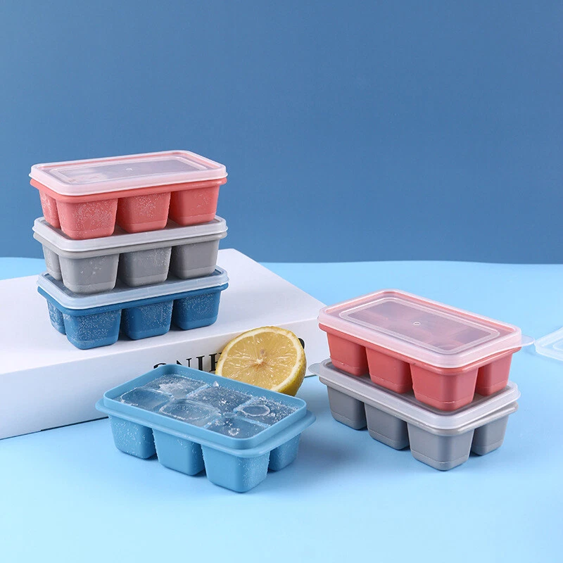 6-Cavity Silicone Ice Cube Tray With Lid Ice Cream Mold DIY Maker Square  Moulds