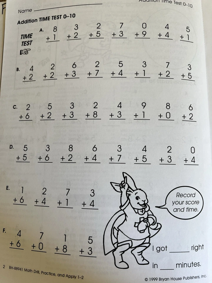 Math Skills Add Subtract Practice Grade 1 - 2 Blackline Workbook Homework - Image 3 of 4