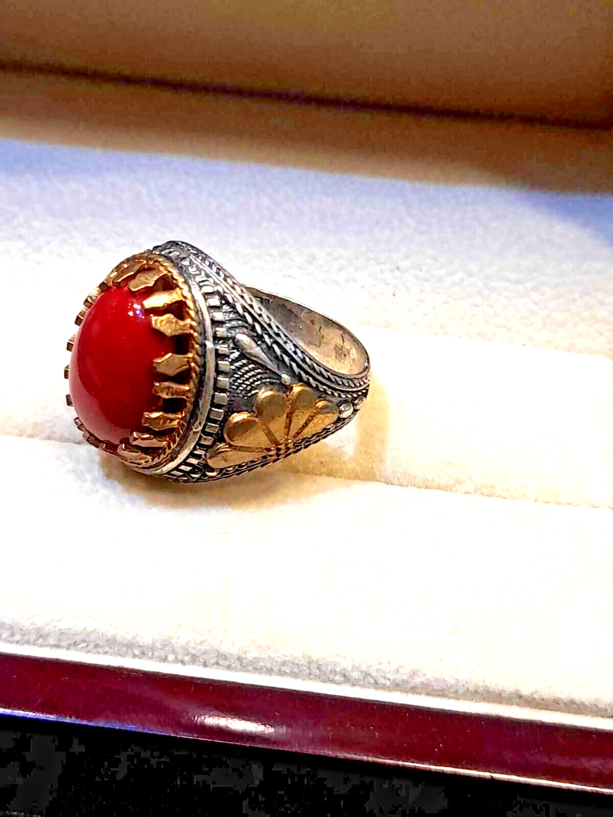 Turkish silver ring template with original red coral stone Weight 15.60 size 11