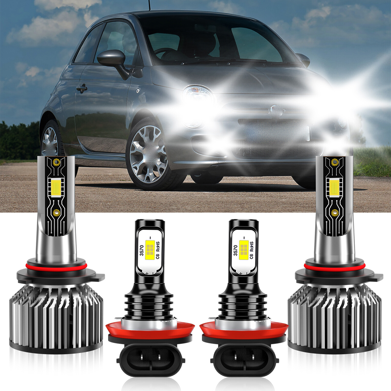 4x LED Headlight High Low Beam Fog Light Bulb White For Fiat 500L 2014-2019