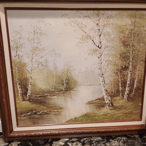 Vintage Textured Oil Forest Lake Signed W Jones - Picture 2 of 9