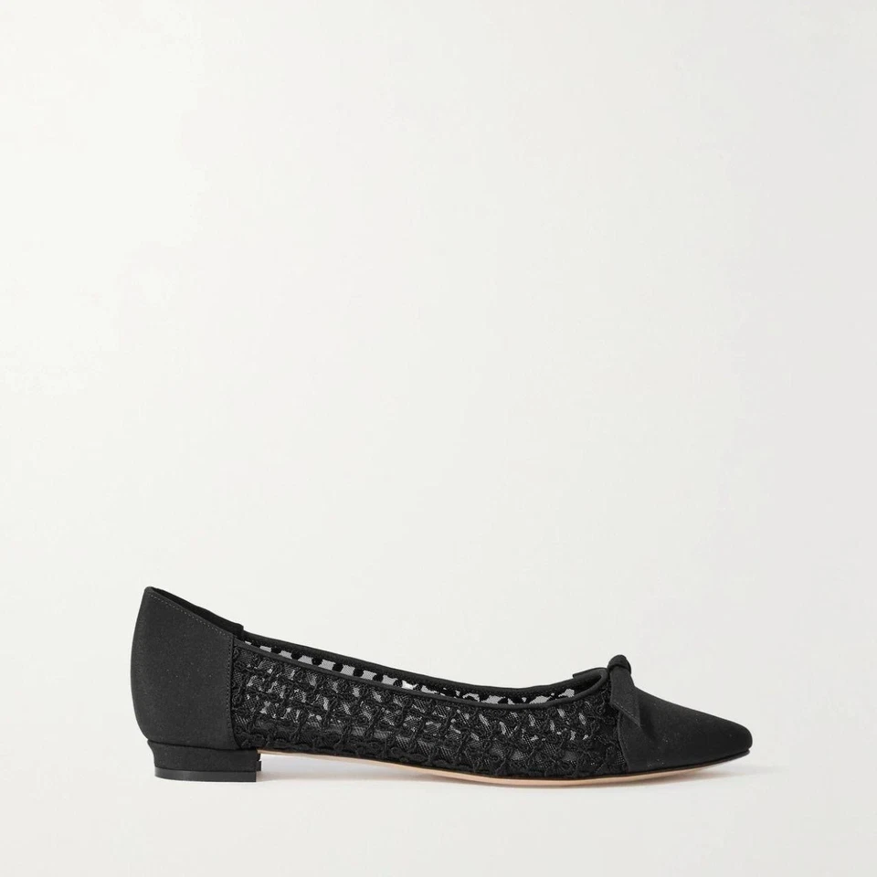 Bailarina Manolo Blahnik Tiakala negra satinada encaje punta punta plana talla 36,5 Foto 3 de 4