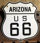 VINTAGE ROUTE 66 PORCELAIN 13” METAL GASOLINE AUTO HIGHWAY ARIZONA SHIELD SIGN